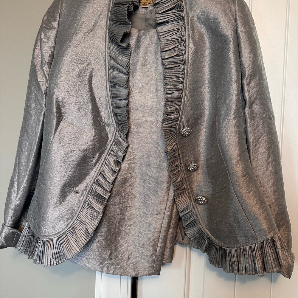 Elegant Silver Women's Jacket and Skirt